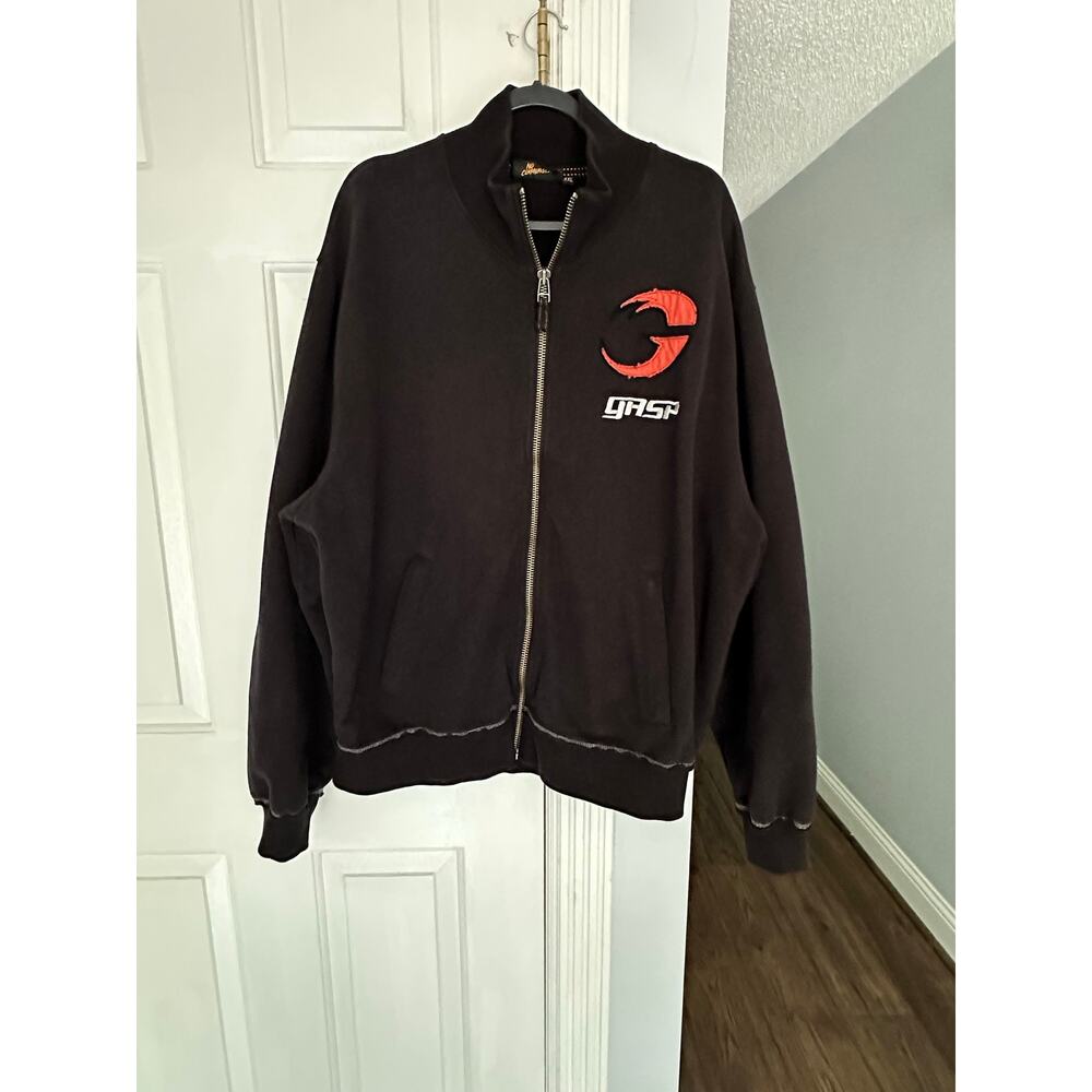 EUC GASP Industries Pro Full Zip Jacket Black Silver Orange Bodybuilding Sz XXL